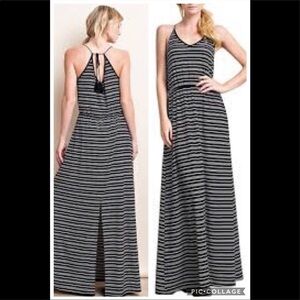Love Striped Halter Tassel Tie Maxi Dress NWT